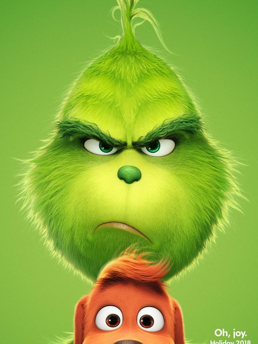 image of the Grinch scowling and his dog, Max, in the foreground